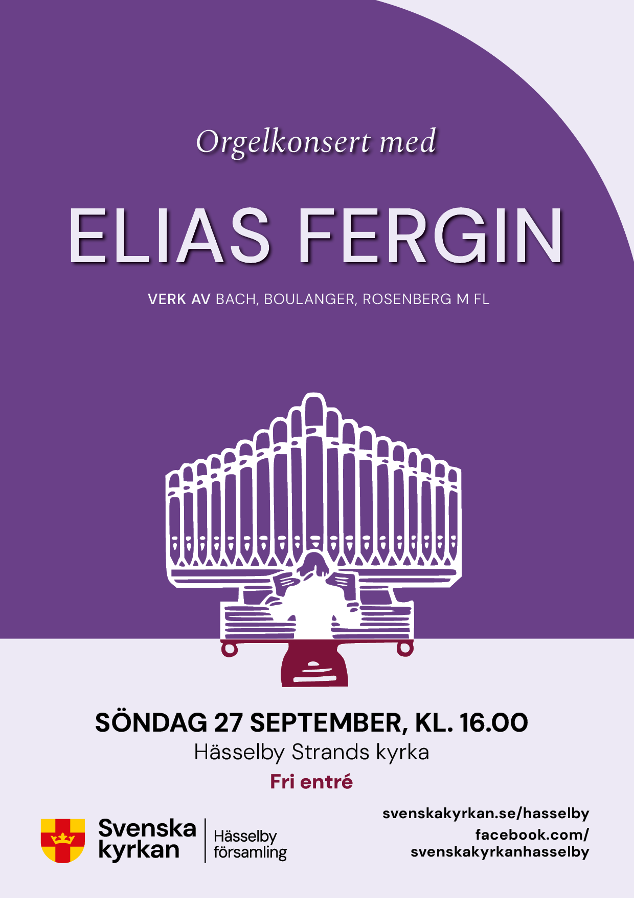 Orgelkonsert 27 sept, Elias Fergin