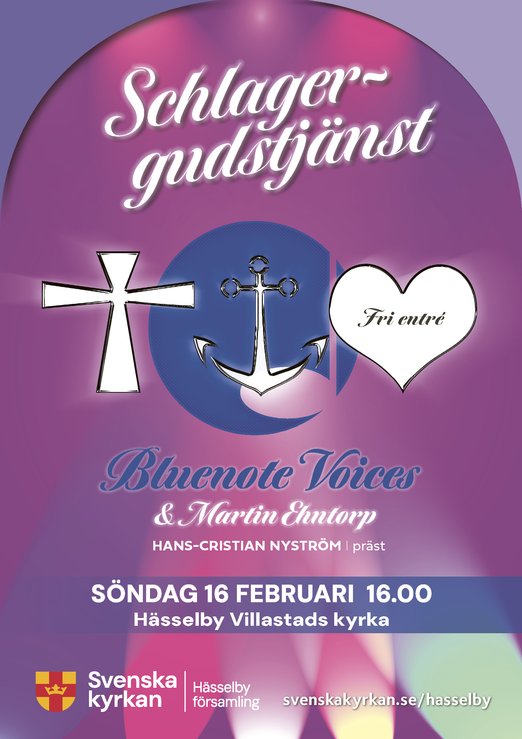 Schlagergudstjänst 9 februari, 16.00 i Hässelby Villastads kyrka