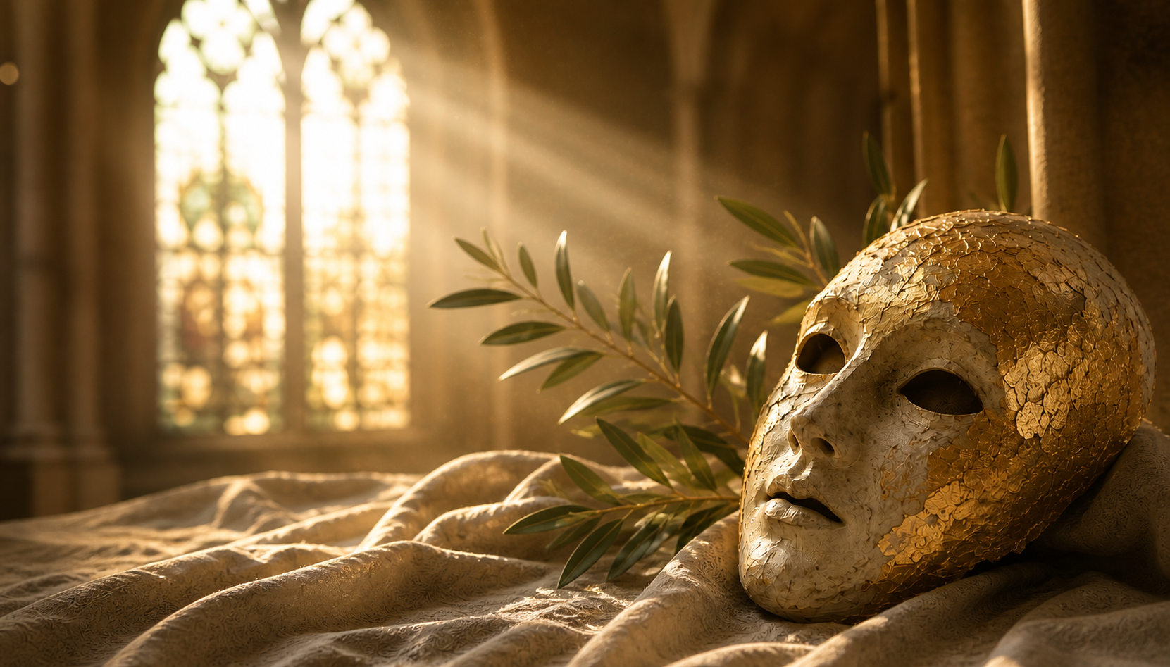 mask i solljus från kyrkfönster