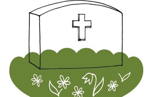 Illustration av en gravsten med ett kors på.