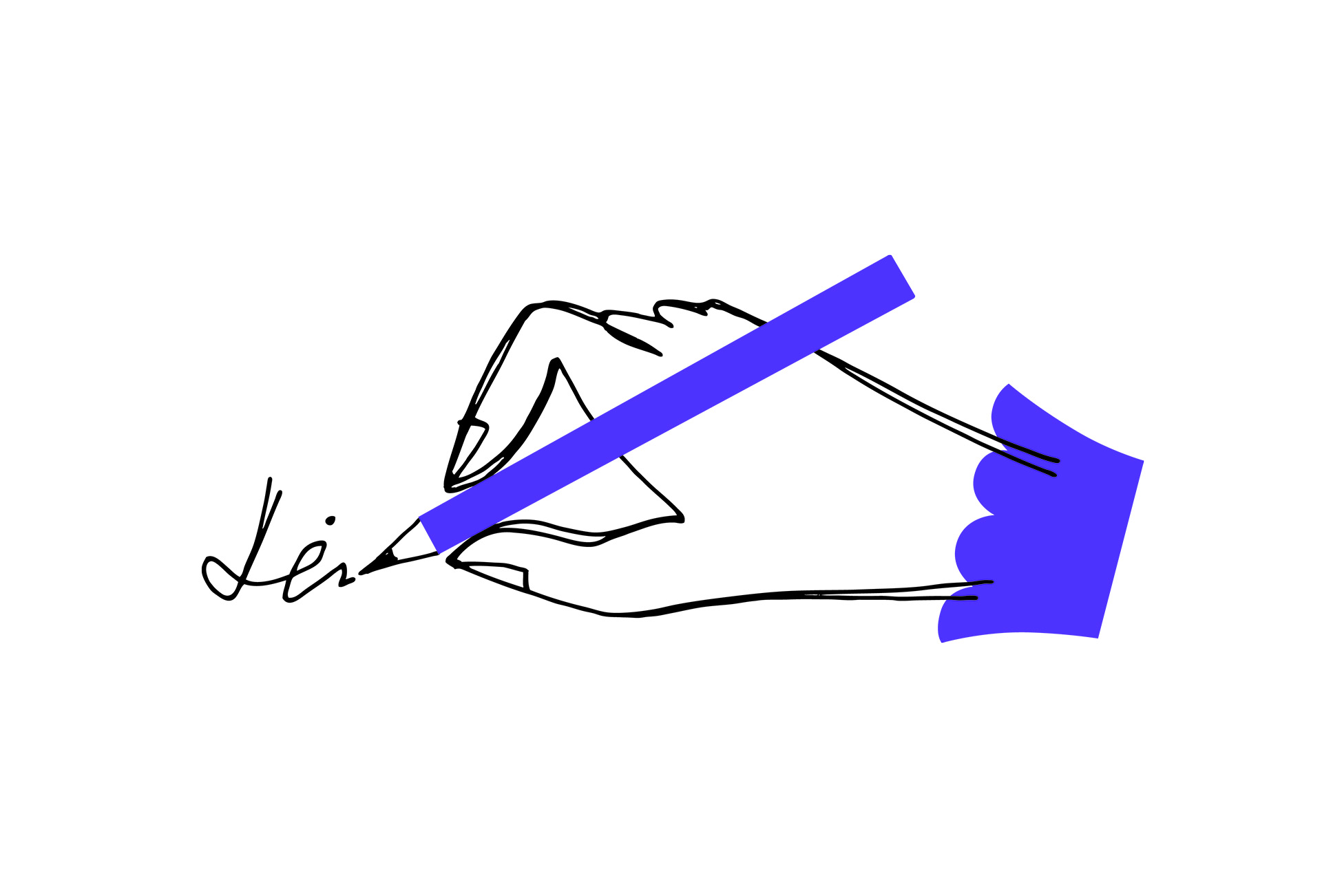 Illustration av en hand som skriver namnteckning.