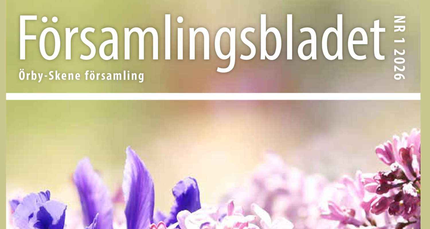 Omslag till församlingsbladet med iris och syrener