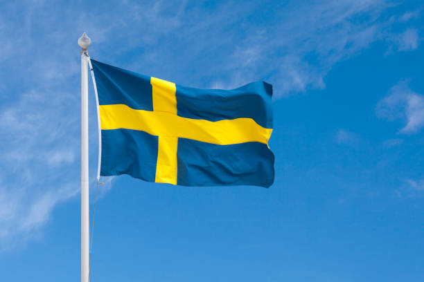 Den svenska flaggan blått med gult kors