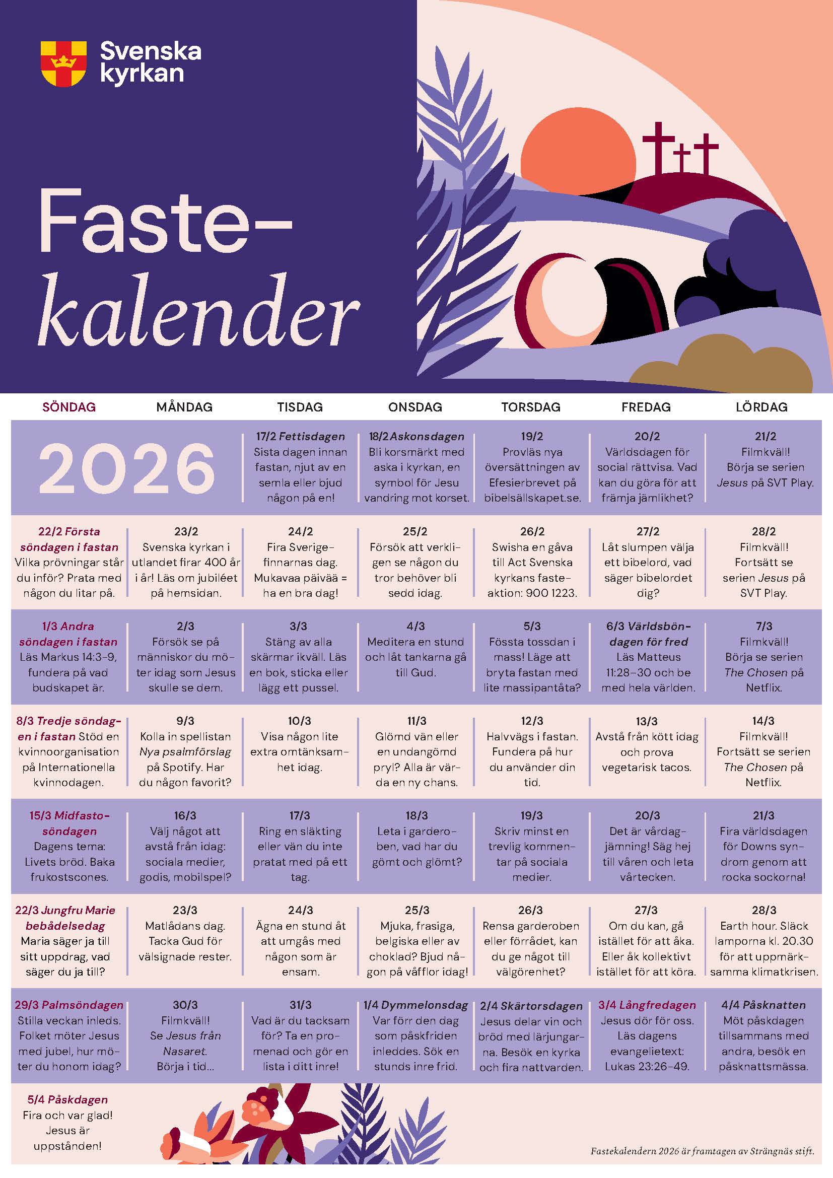 En Kalender som visar olika aktiviteter som du kan göra i fastetiden..