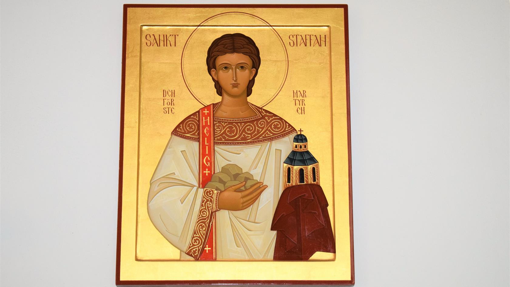 Ikon av Sankt Staffan på gyllene bakgrund.