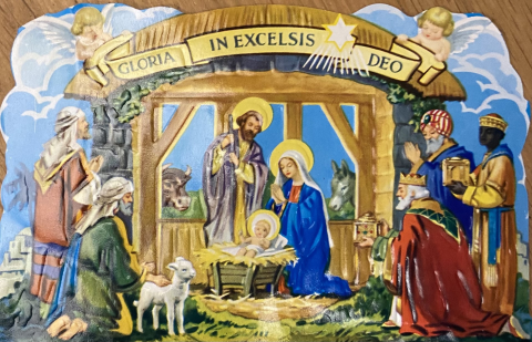 Bokmärke av julkrubba.