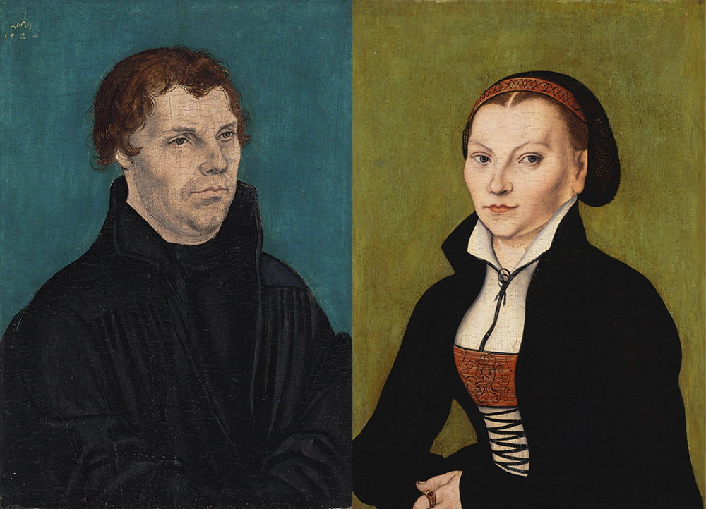 Porträtt av Martin Luther och Katarina von Bora.