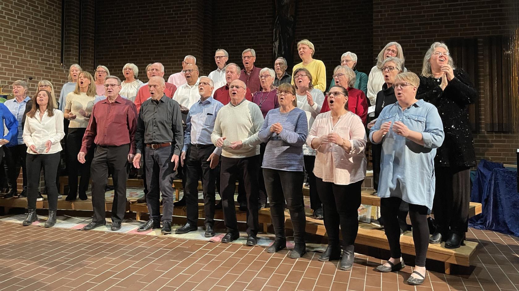 Mariestad Goselkör under ett framträdande i Marieholmskyrkan.