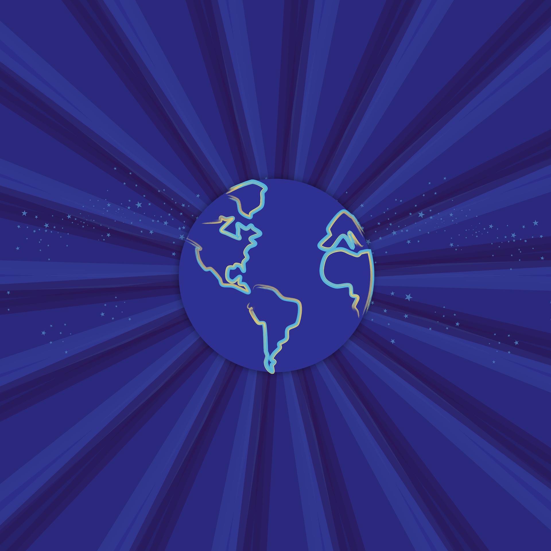 Tecknad jordglob mot blå bakgrund.