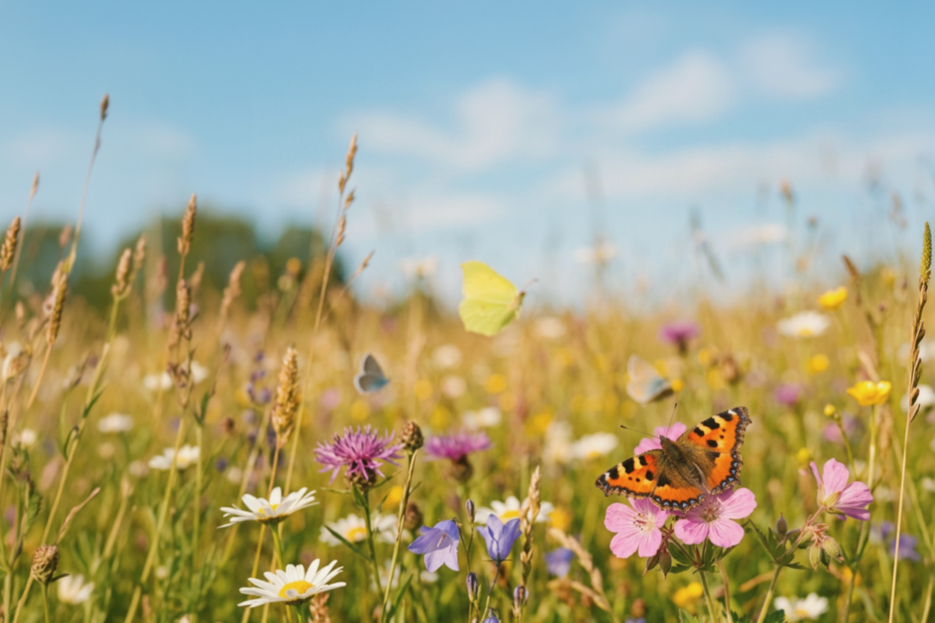 Sommaräng med blommor och fjärilar
