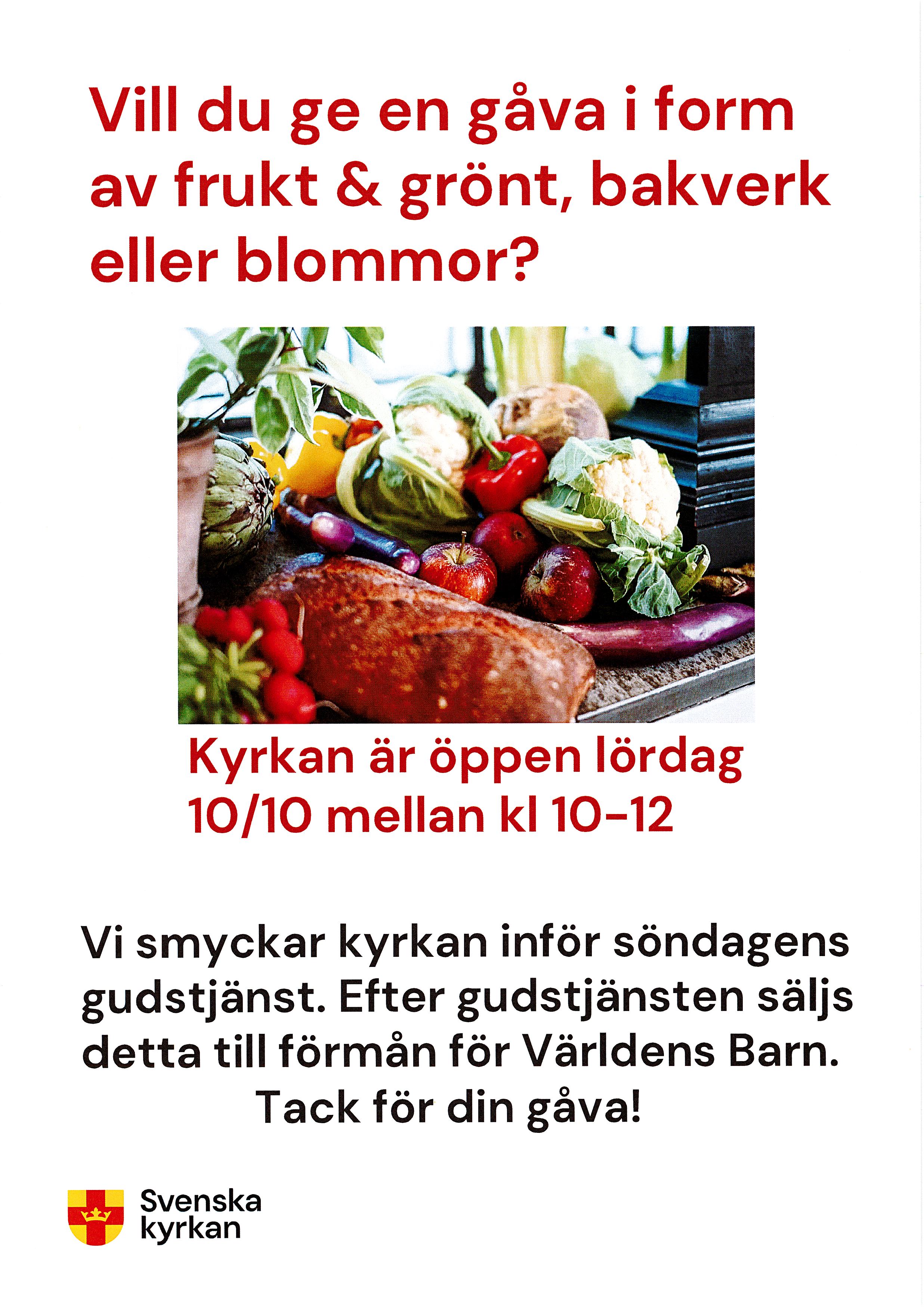 Möjlighet att lämna in frukt & grönt mm i Mörrums kyrka