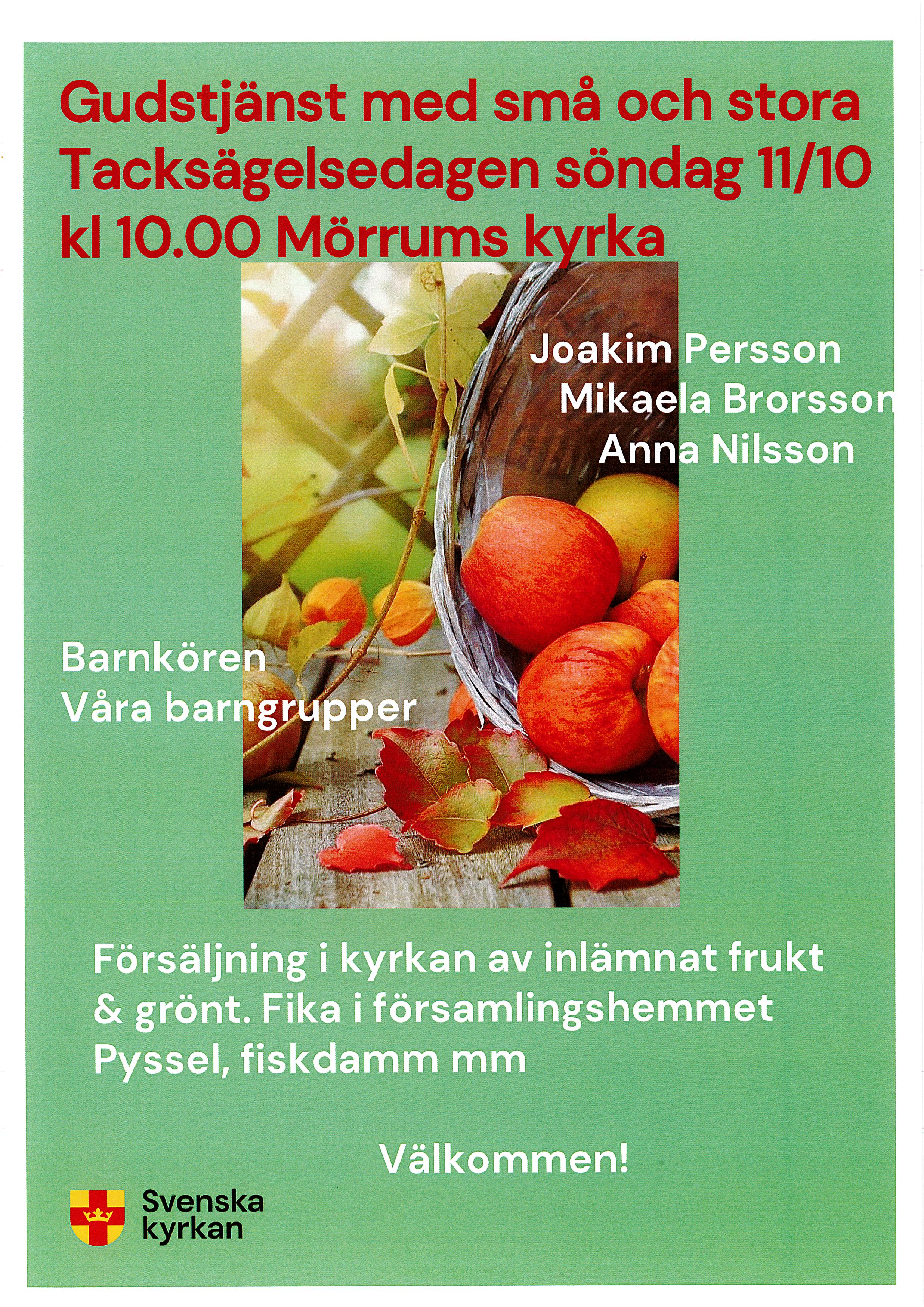 Tacksägelsedagen Gudstjänst med små och stora 11/10