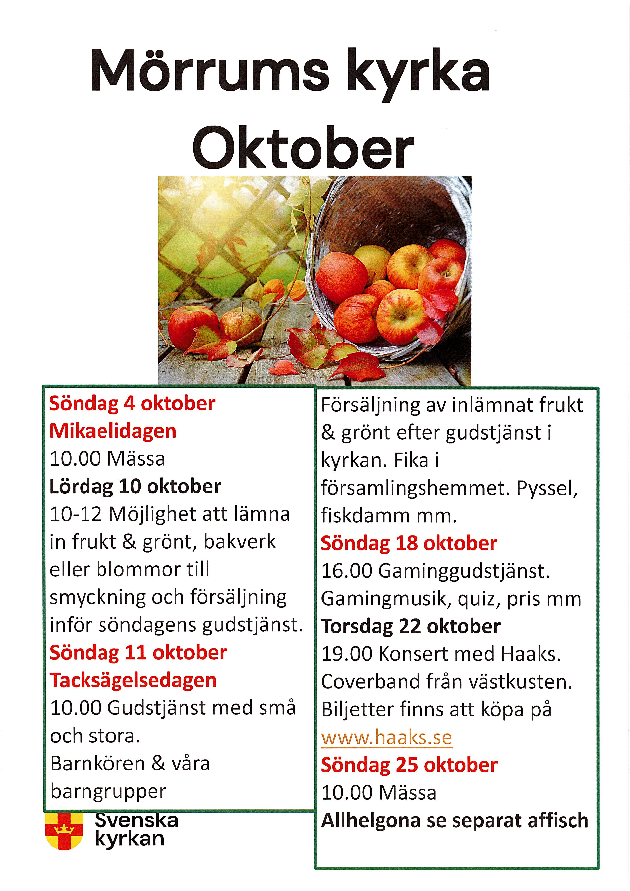 Oktober gudstjänster