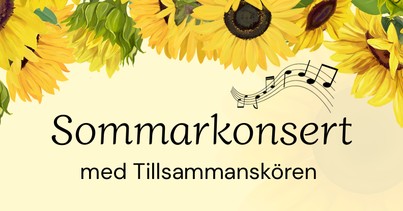 solros med texten sommarkonsert med tillsammanskören