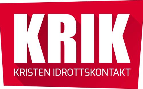 Logotyp KRIK kristen idrottskontakt med vita bokstäver och rödbakgrund.