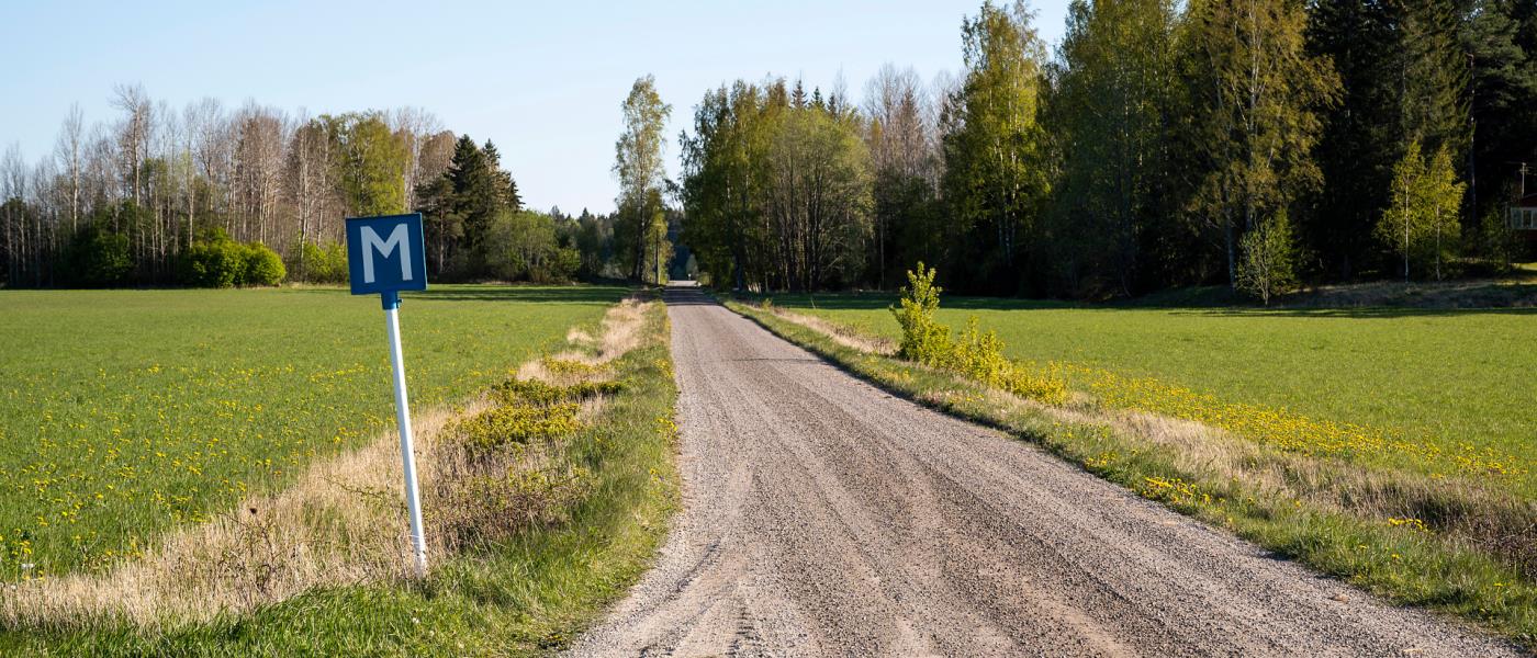 Bilden visar en mötesplats vid en grusväg. Mötesplatser är viktiga, både i livet och på grusvägar.