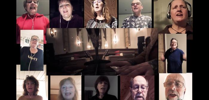 Orust Gospel skickar en musikhälsning digitalt, de står hemma och sjunger tillsammans.