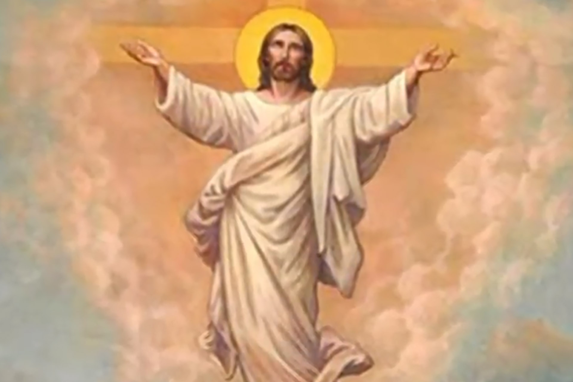 Bild på Jesus som träder fram ur molnen