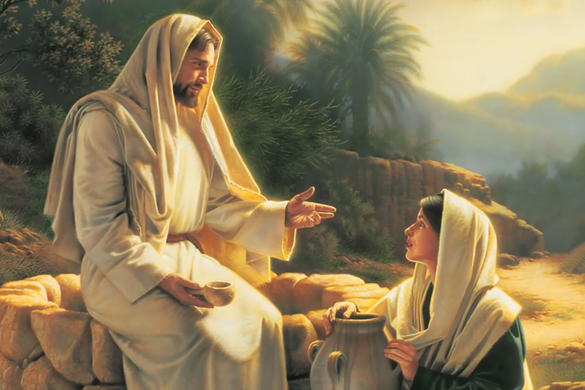 Målning av Jesus som pratar med en kvinna