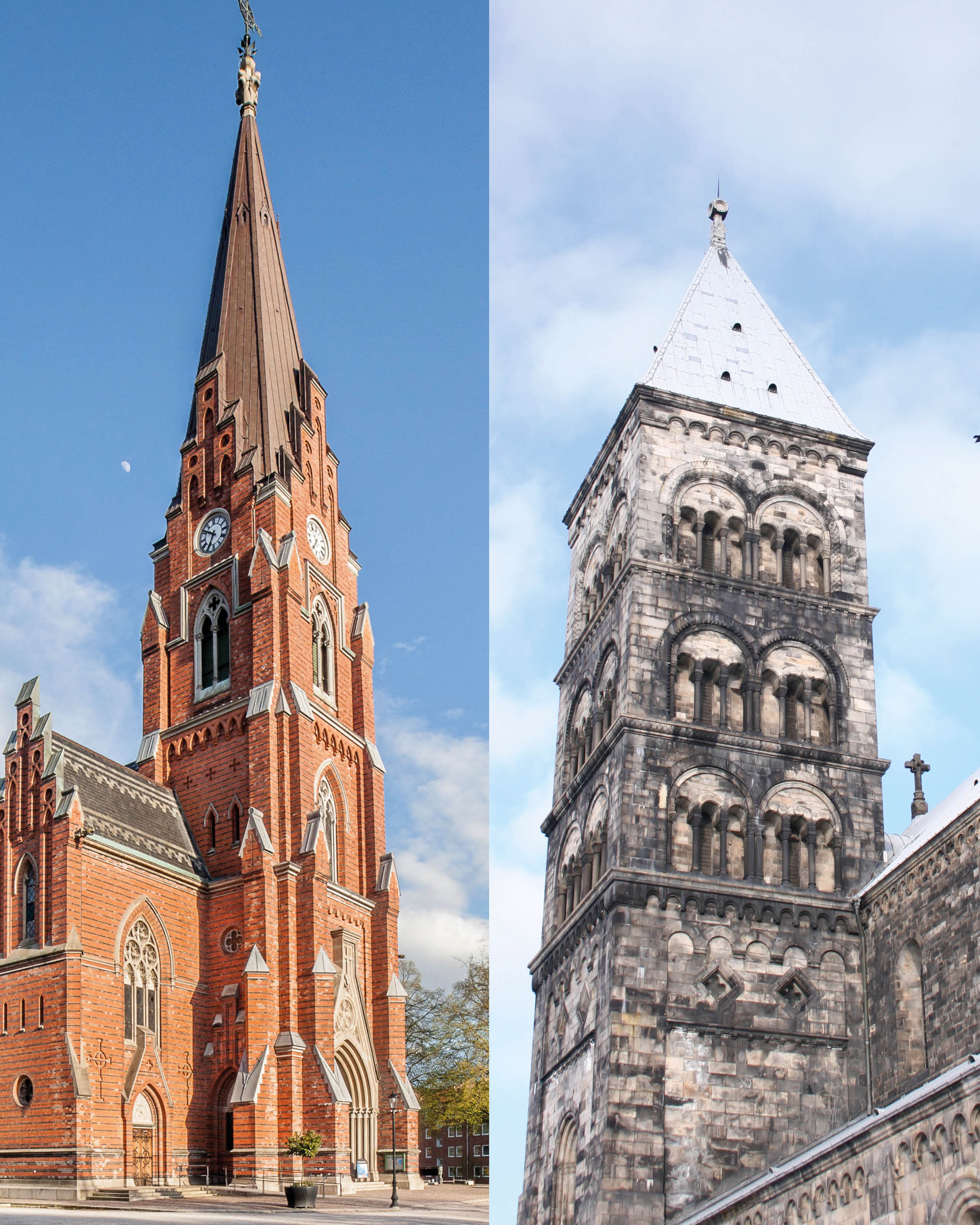 Bild på Lunds Allhelgonakyrka och Lunds domkyrka.
