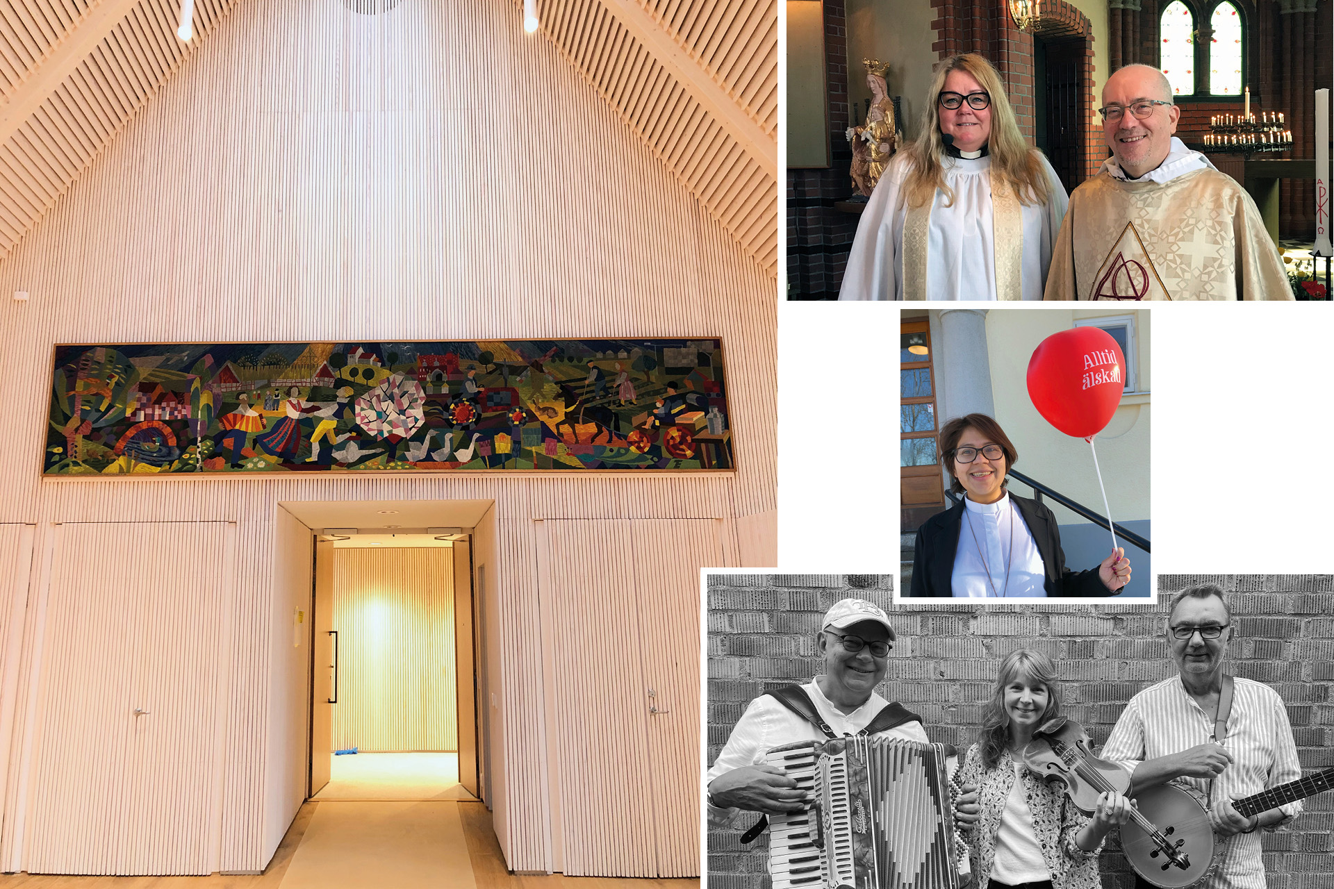 Kollage av bilder till inbjudan av invigningen av Torns nya församlingsgård