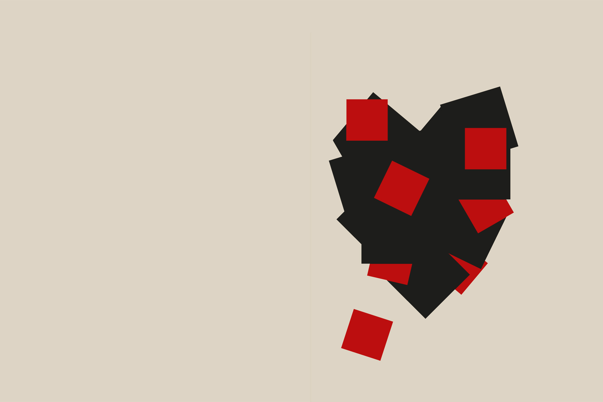 Illustration av svarta och röda geometriska bitar som formar ett hjärta.