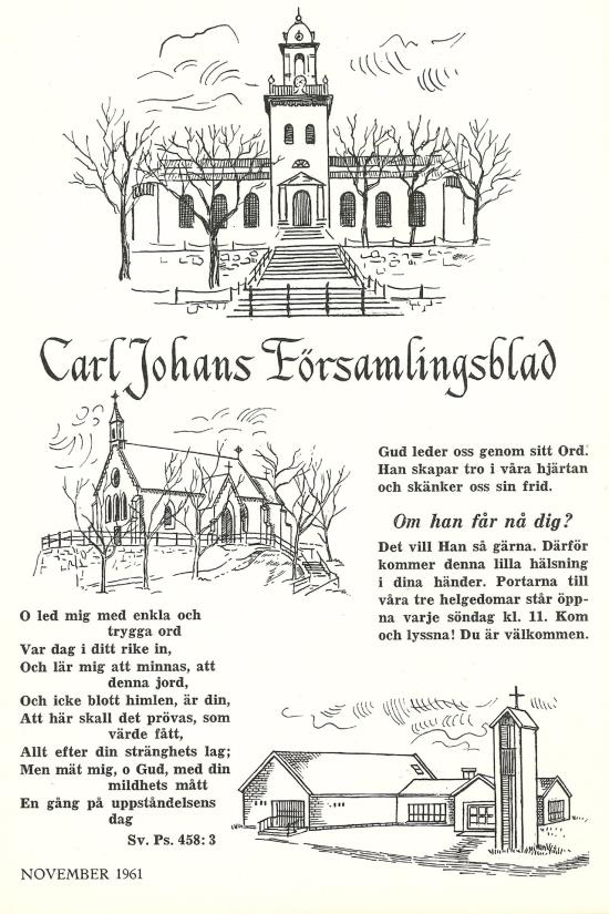Församlingsbladet har illustrationer av församlingens kyrkor och kapell.