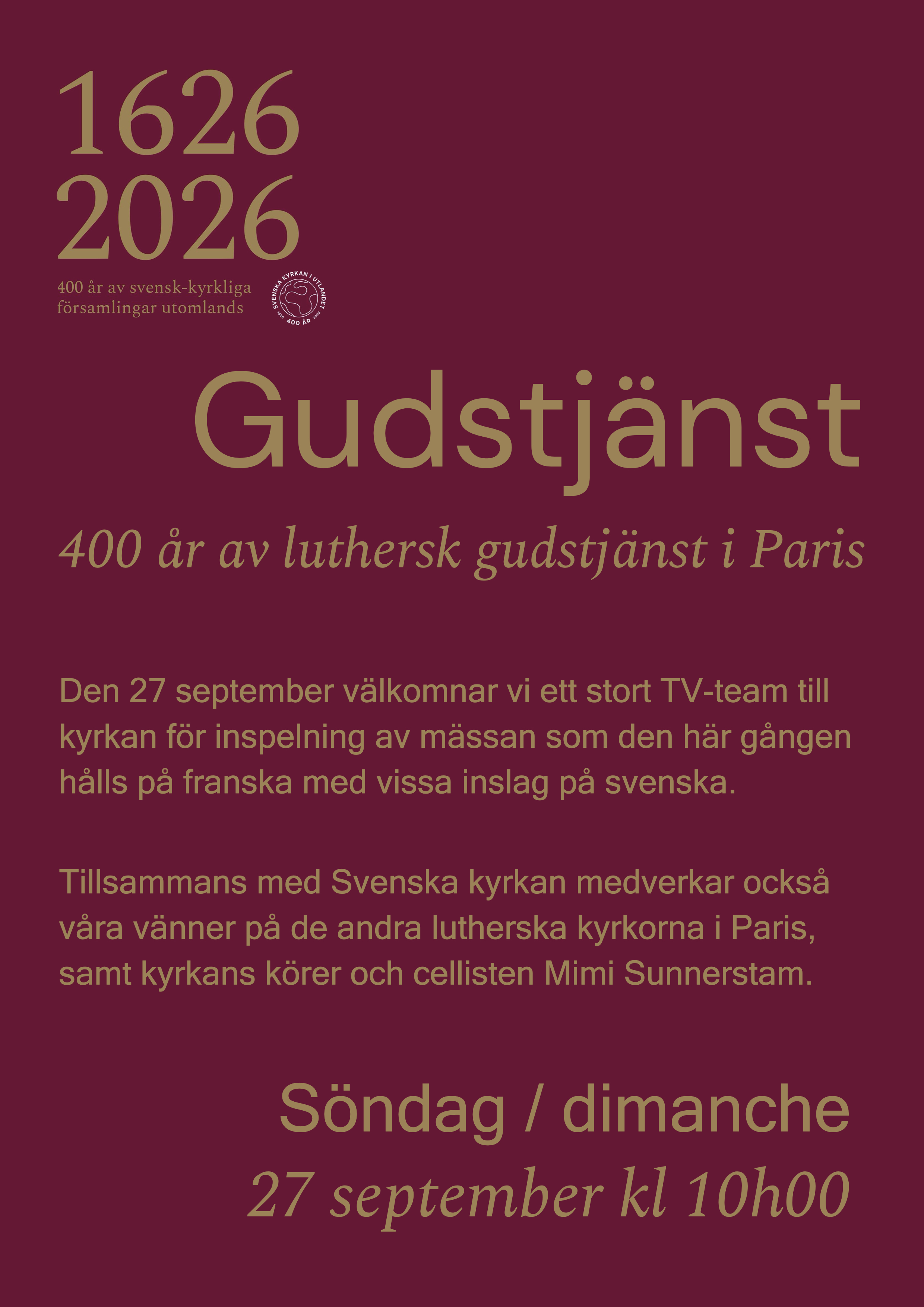 Inbjudan jubileumsgudstjänst 27 september