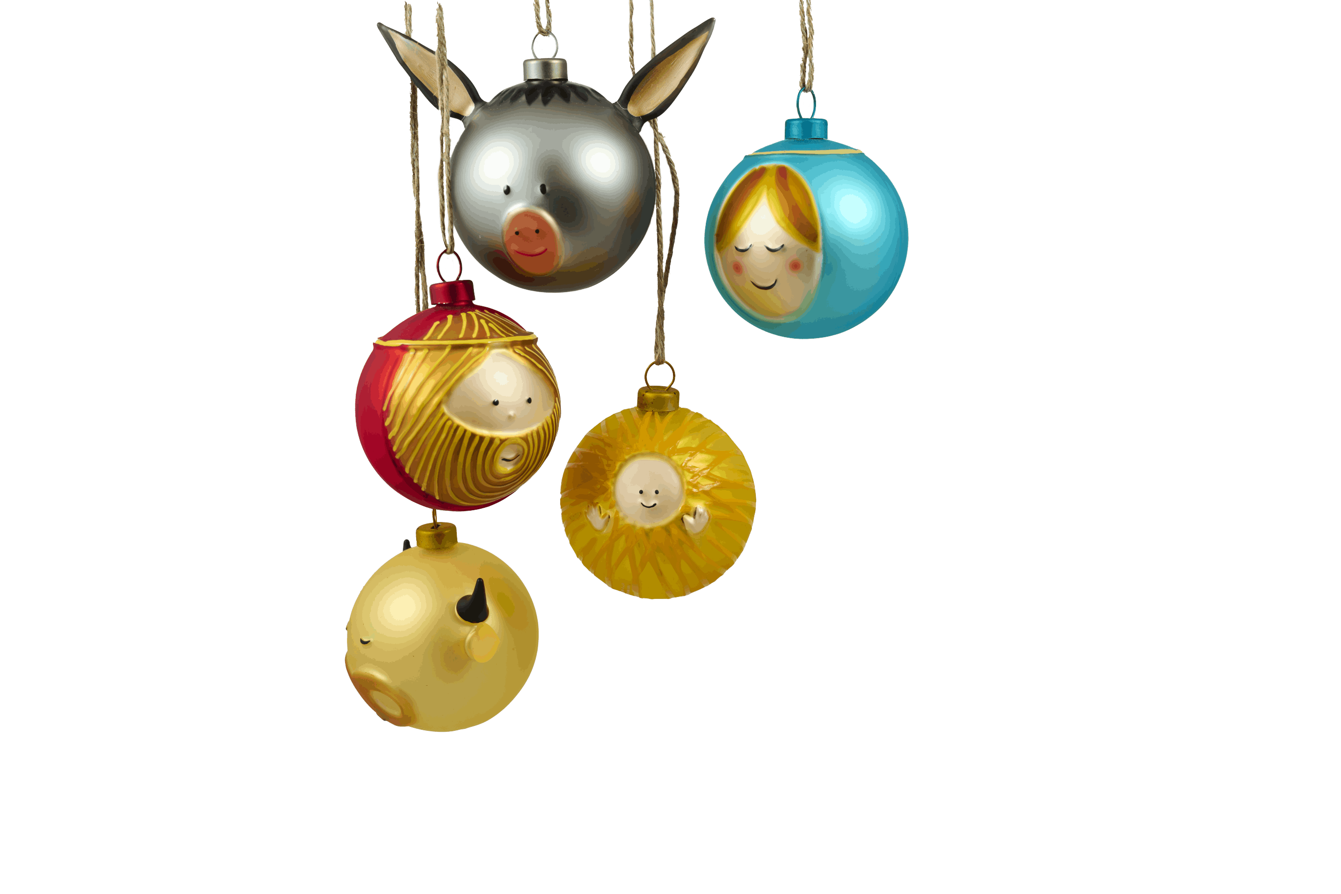 Heliga familjen som julkulor