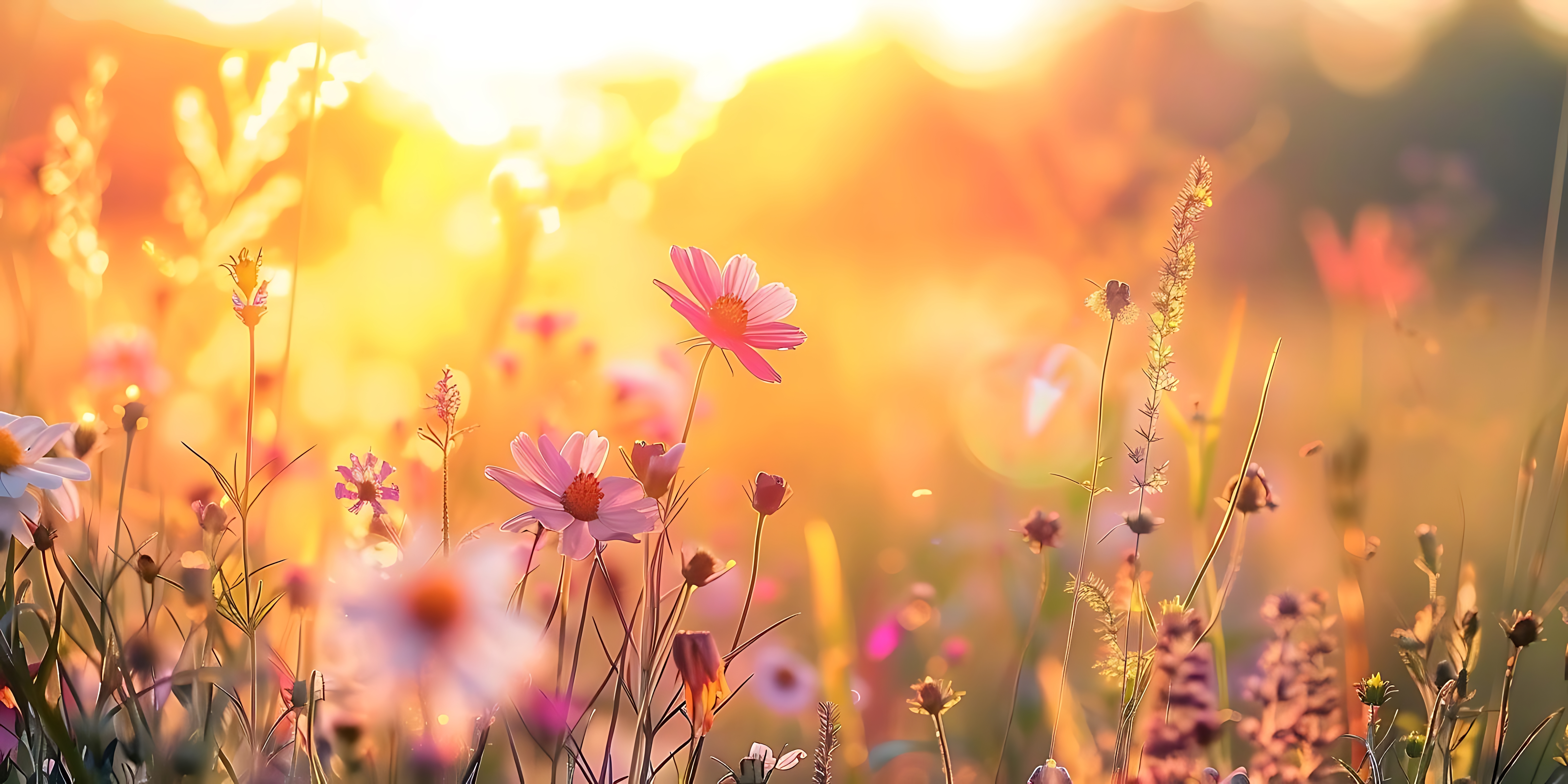 Sommarblommor i solnedgång
