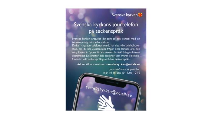 En bild på en mobiltelefon med text som gäller jourtelefon för döva.