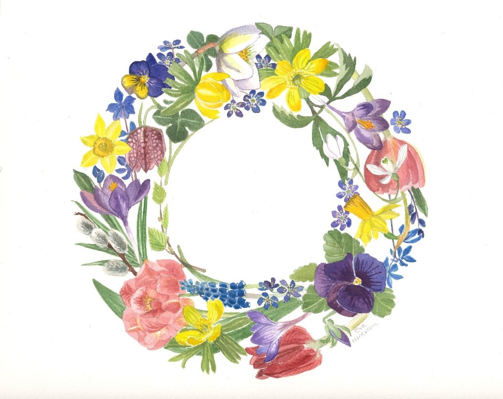 tecknad blomkrans