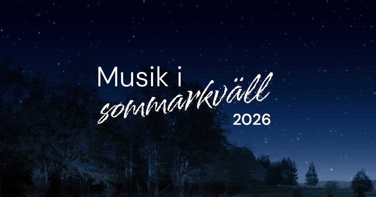 En stjärnhimmel. Text i bild: Musik i sommarkväll 2026