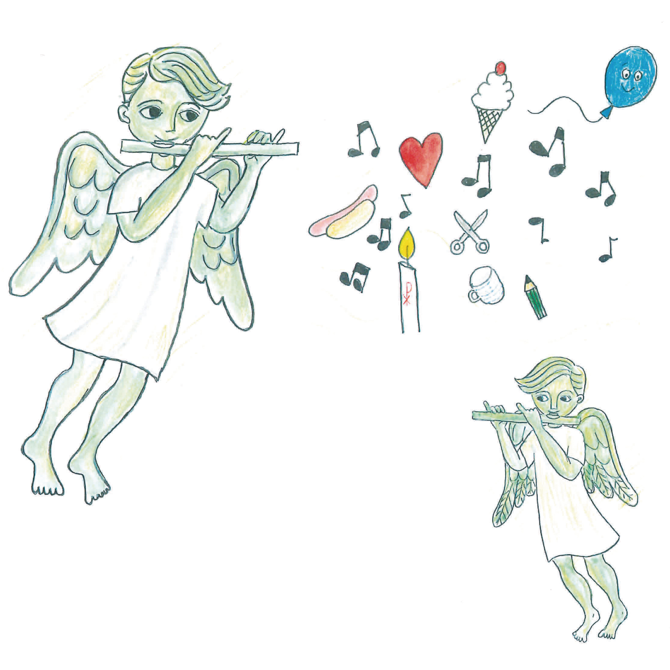 Illustration två änglar som spelar flöjt