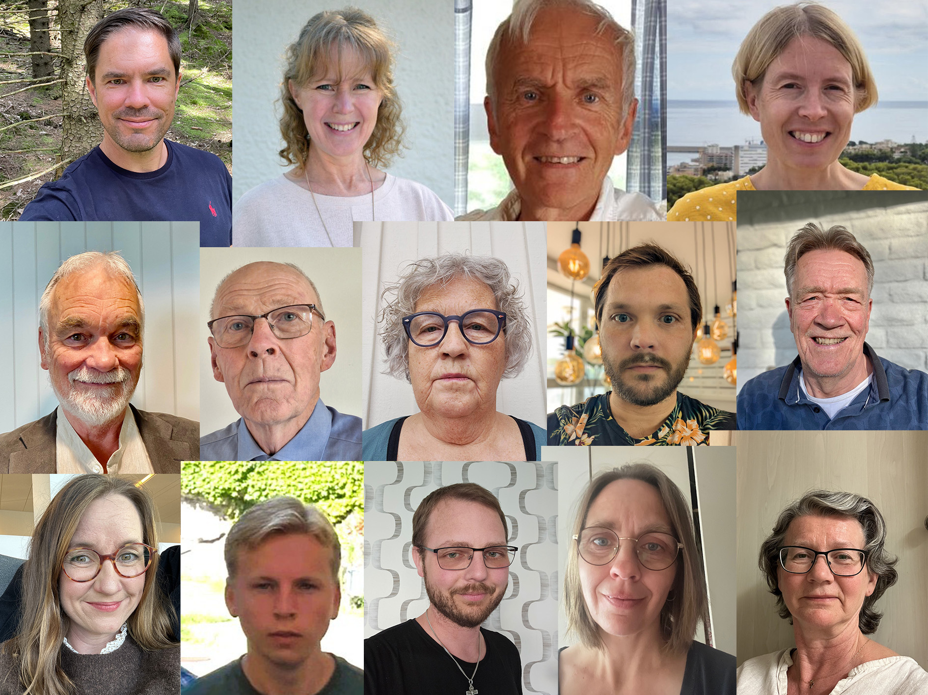 Gruppbild Frimodig kyrka till kyrkofullmäktige Kungälv-Ytterby församling. Mosaik av porträttbilder