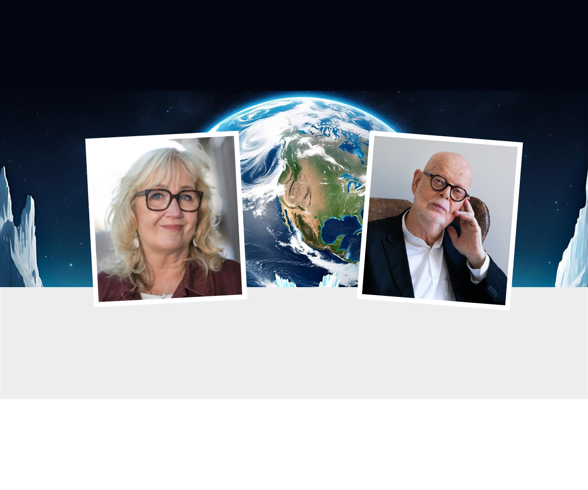 En bild på jorden och infällda bilder på K.G. Hammar och Erika Bjerström