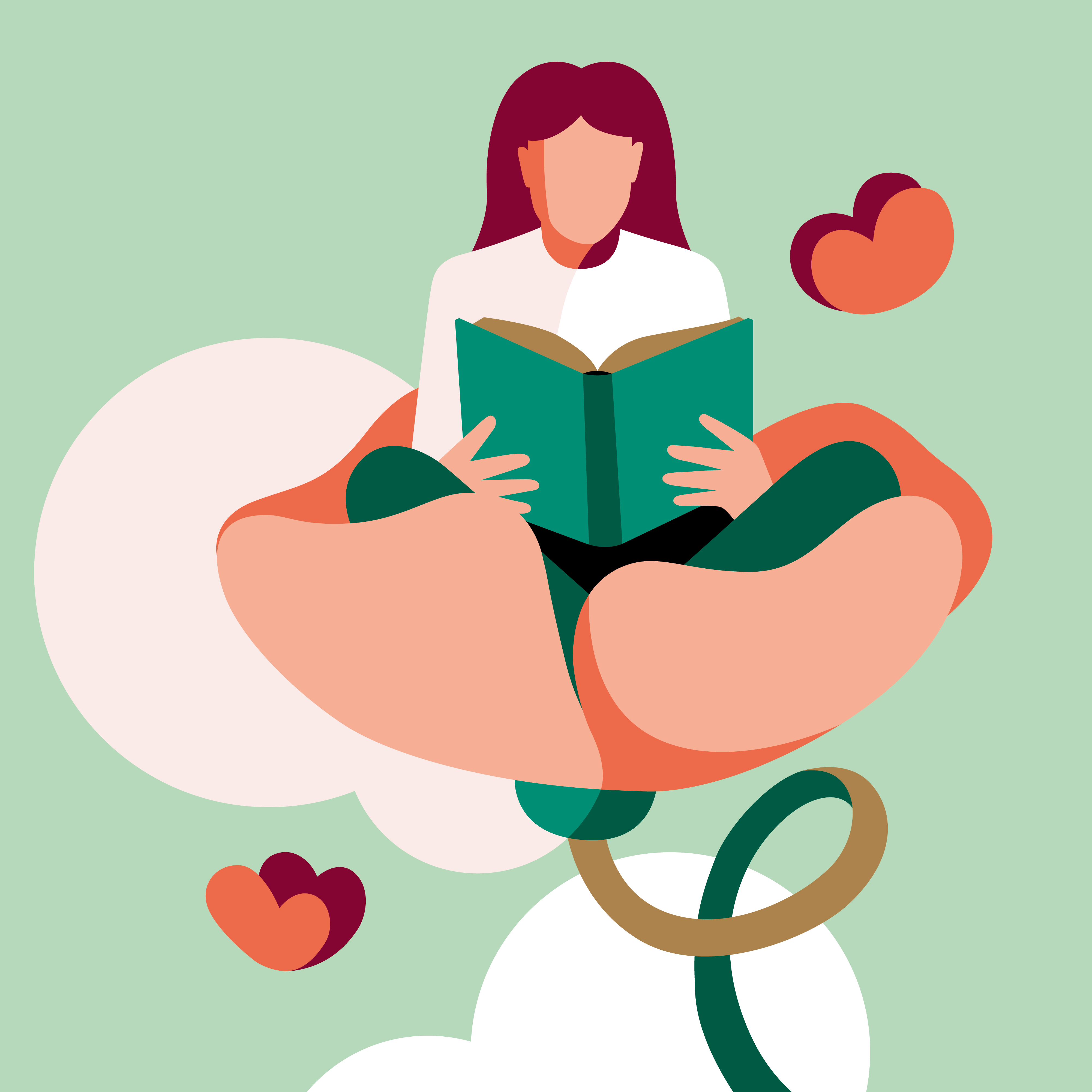 Illustration med läsande person som sitter i en blomma.