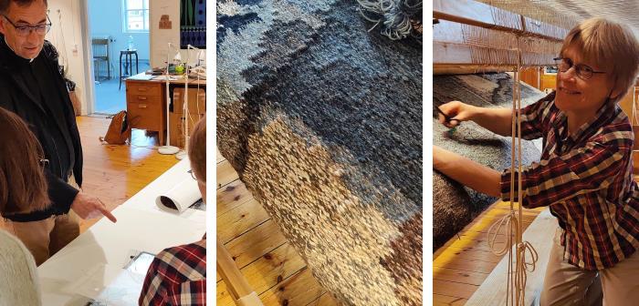 Tre bilder på kormattans tillväxt från idé till väv
