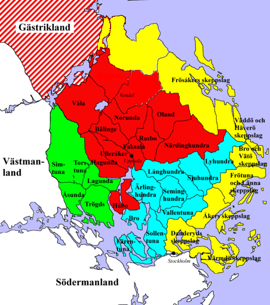 Karta över gamla folkland i Uppland