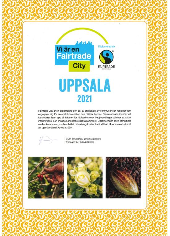 Diplom Uppsala fairtrade city 2021