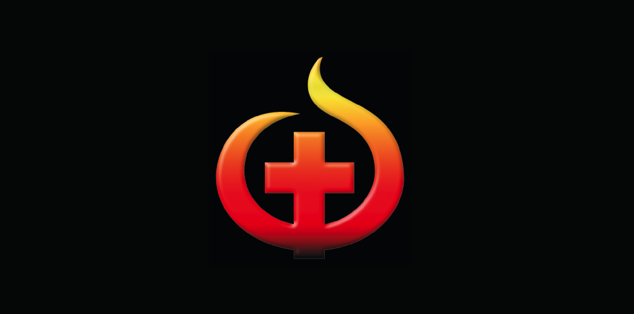 Svenska Kyrkans Ungas logga som eldslåga, mot svart bakgrund.