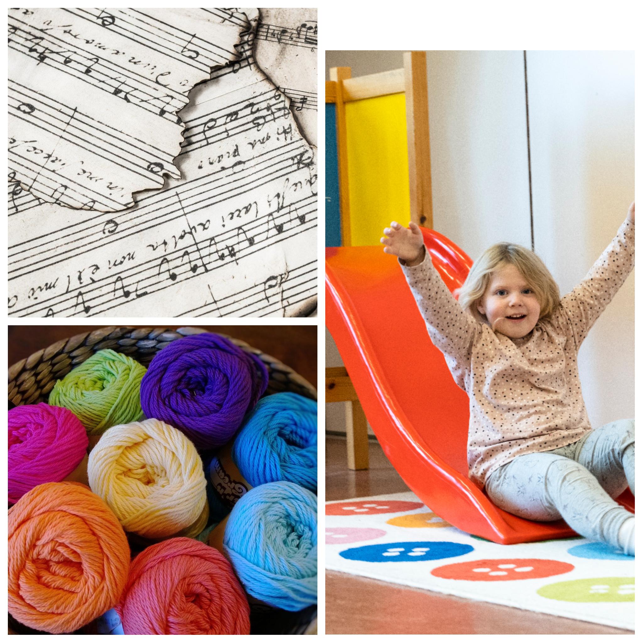 Lekande barn, garn och noter.