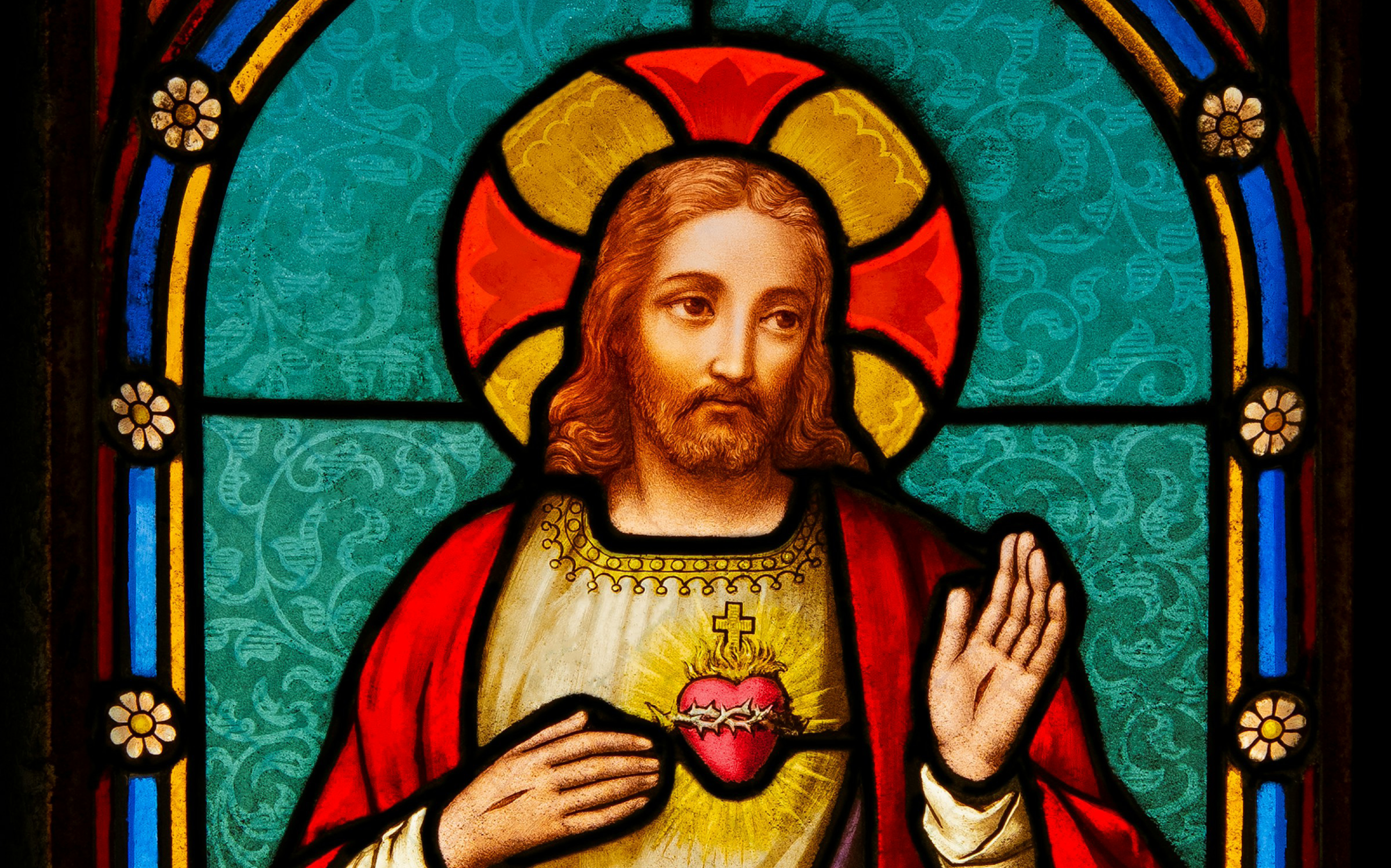 Ett kyrkfönster föreställande Jesus.