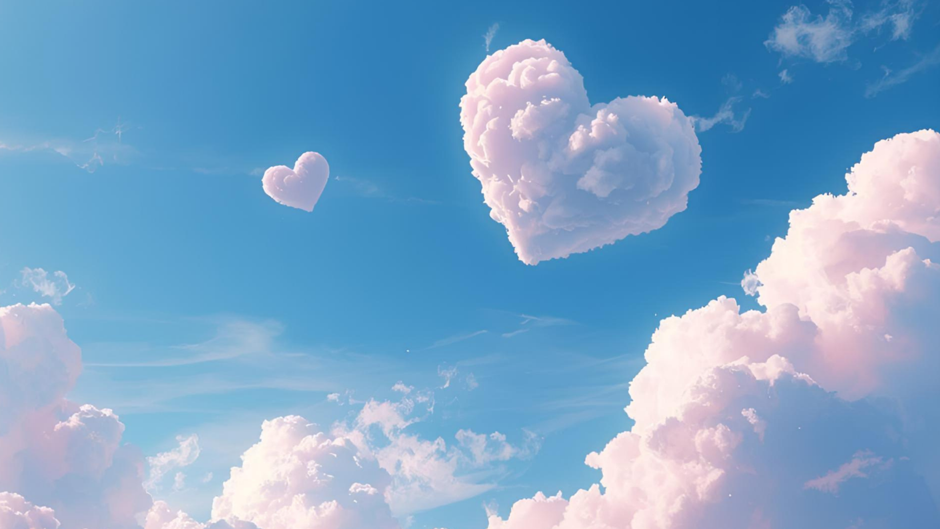 En blå himmel med hjärtformade moln