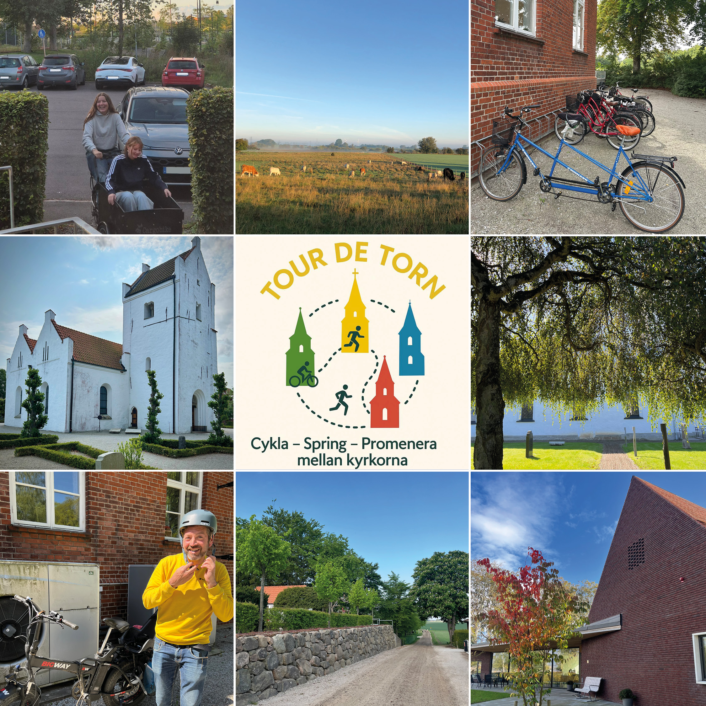 Collage av bilder kyrkor och landskap