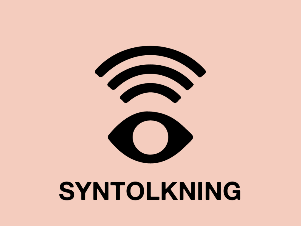 Man ser symbolen för syntolkning i svart på en beige bakgrund.