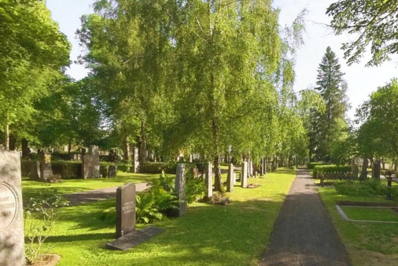 Se dig omkring på kyrkogården i 360 grader. Klicka på bilden för att komma till en karta över kyrkogården.