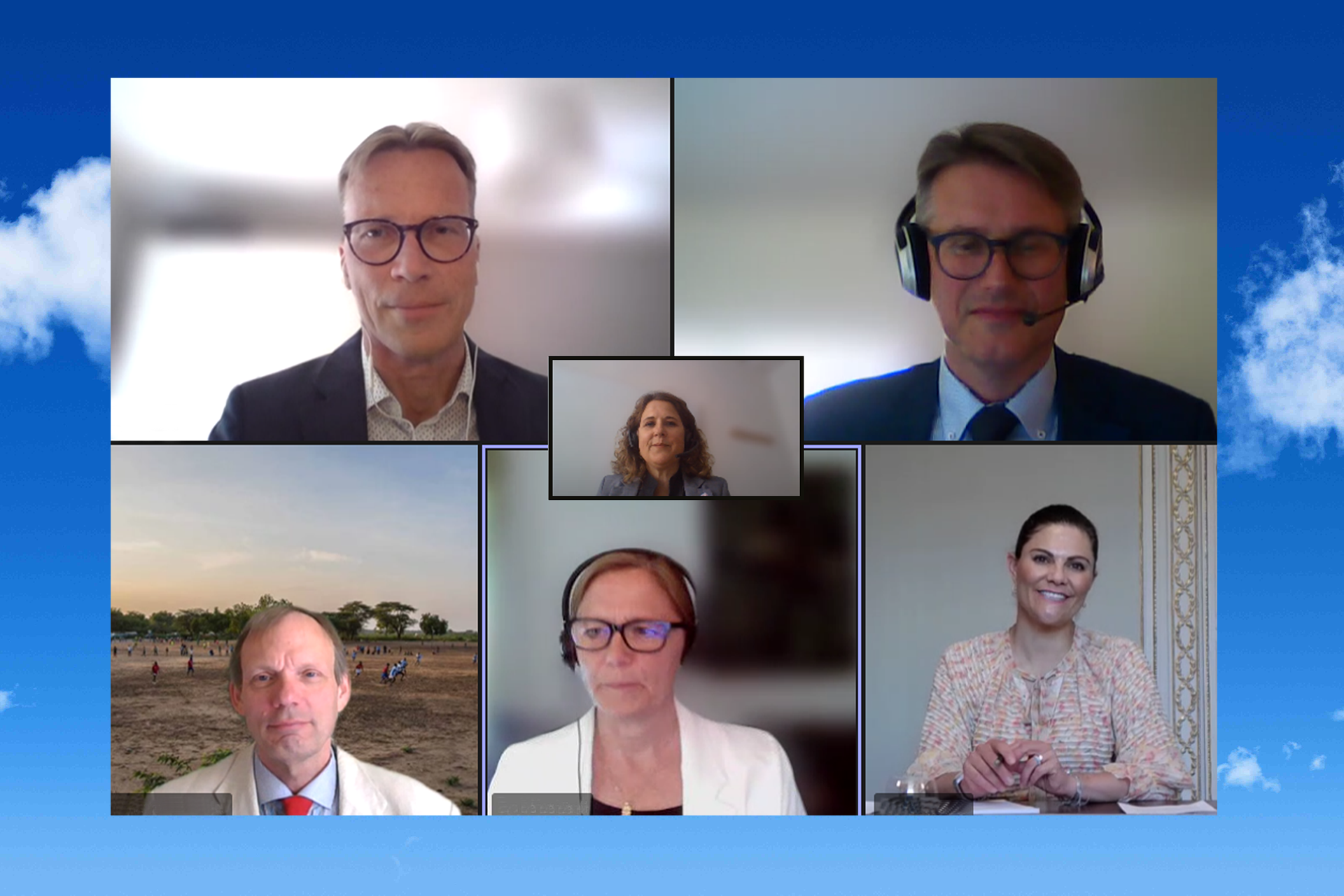 Bild på mötesdeltagarna i det digitala mötet mellan Act Svenska kyrkan och Kronprinsessan Victoria