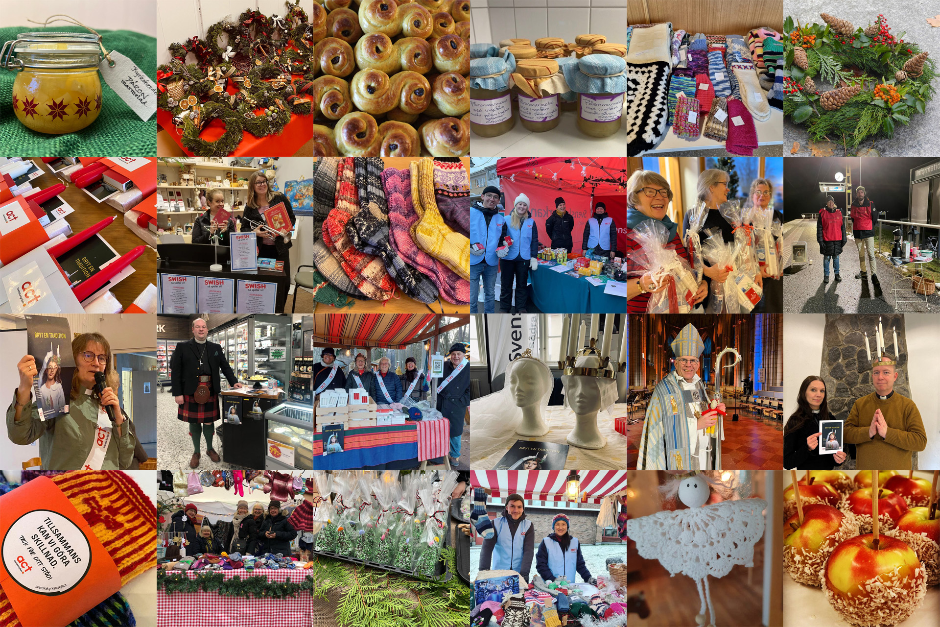Ett collage med 24 bilder som visar exempel på engagemanget för julinsamlingen