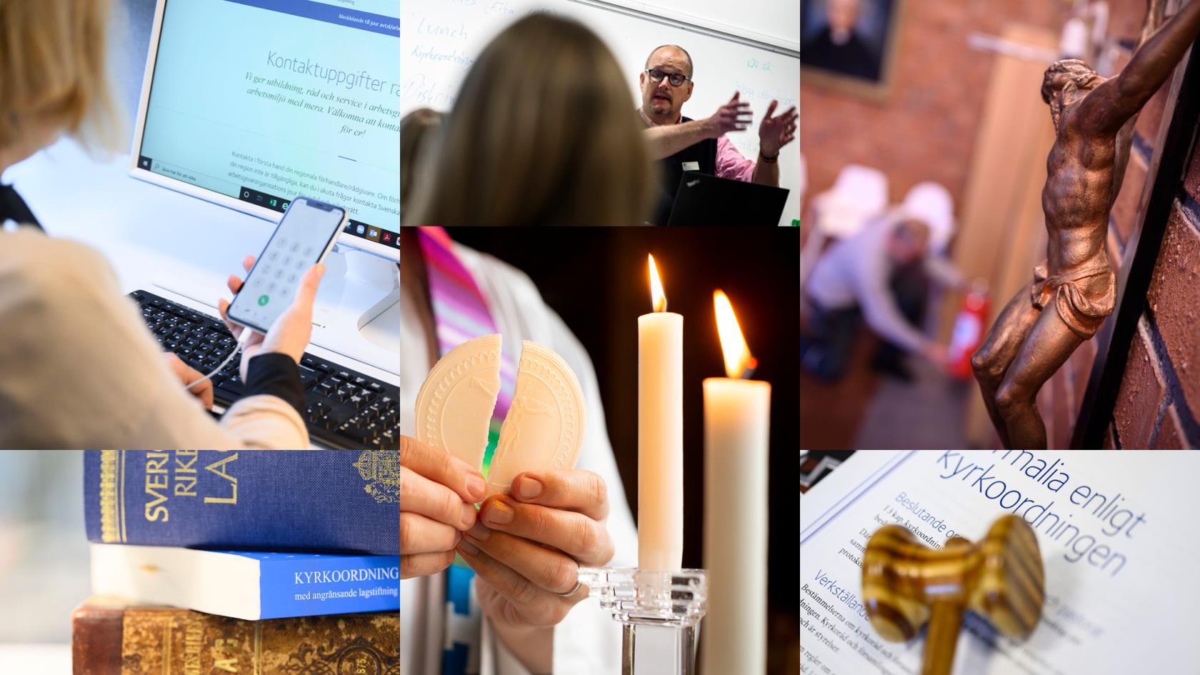 Collage med flera bilder ur verksamhet för Svenska kyrkans arbetsgivare